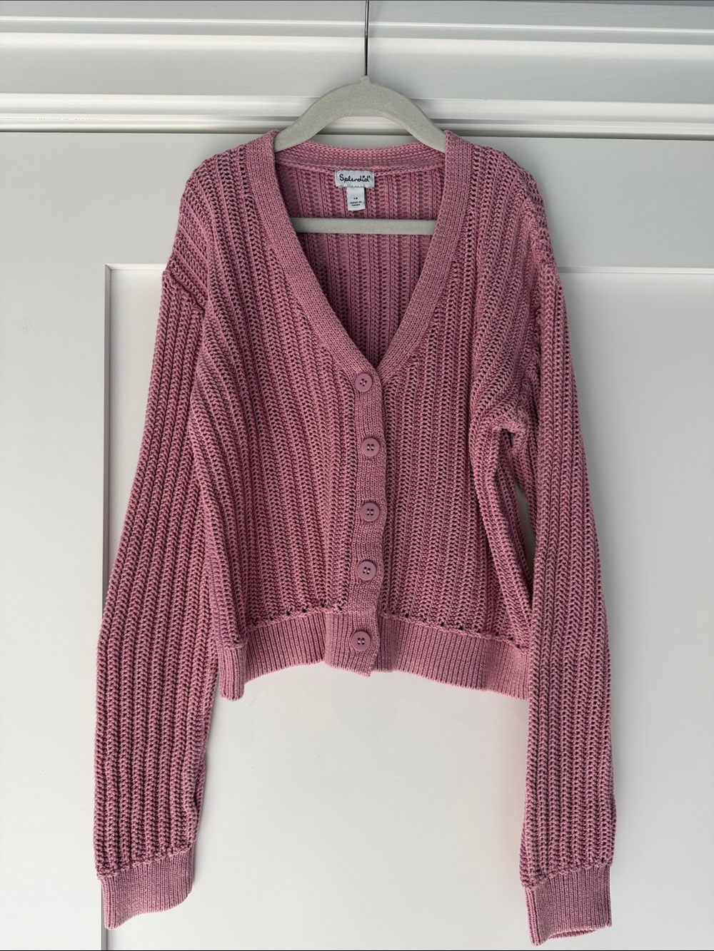 Splendid Rose Pink Cropped Button Knit Cardigan